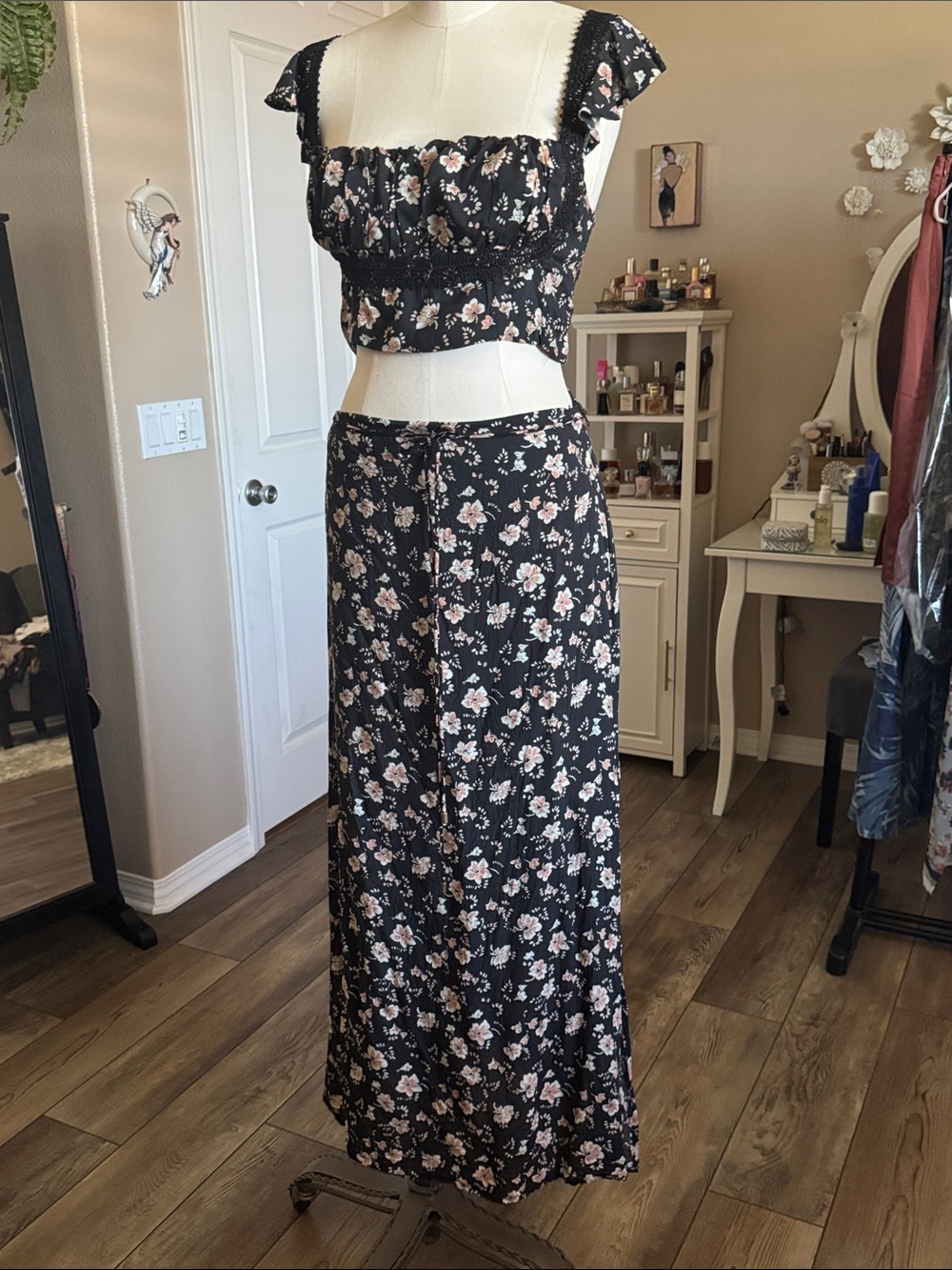 Free People Black Floral Maxi Dress Set